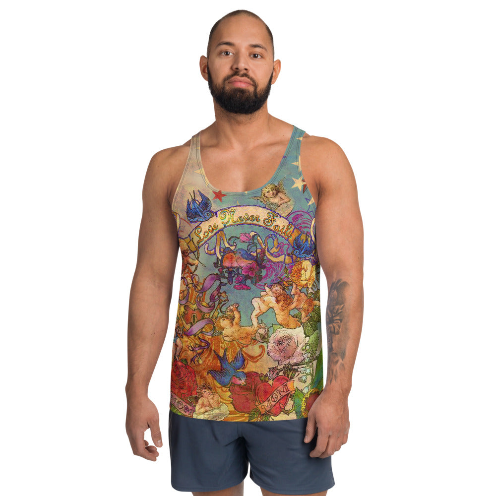 "THE LOVE NEVER FAILS TATTOO TANK" for men